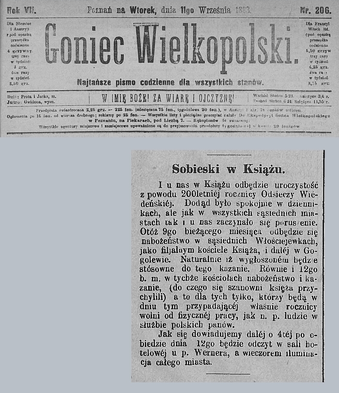 Sobieski w Książu. Goniec Wielkopolski - 1883 r.