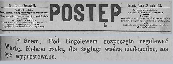 Warta w Gogolewie. Postęp - 1891 r. 