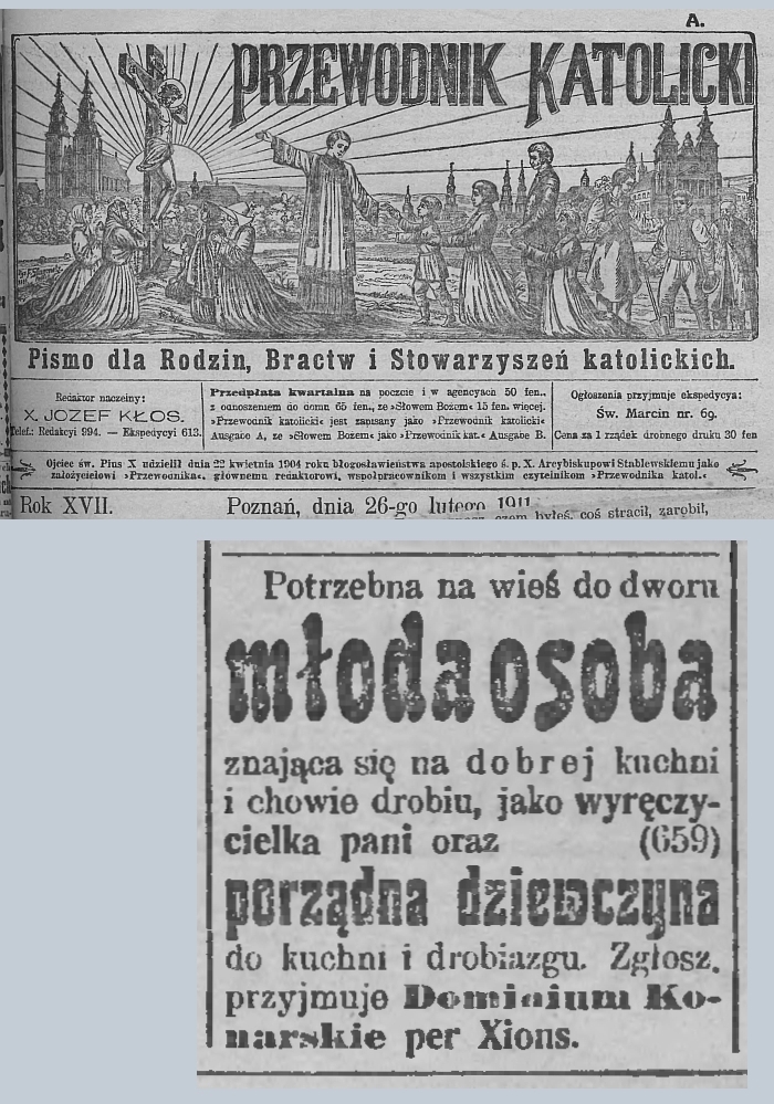 Konarskie, młoda osoba potrzebna. Przewodnik Katolicki - 1911 r. 