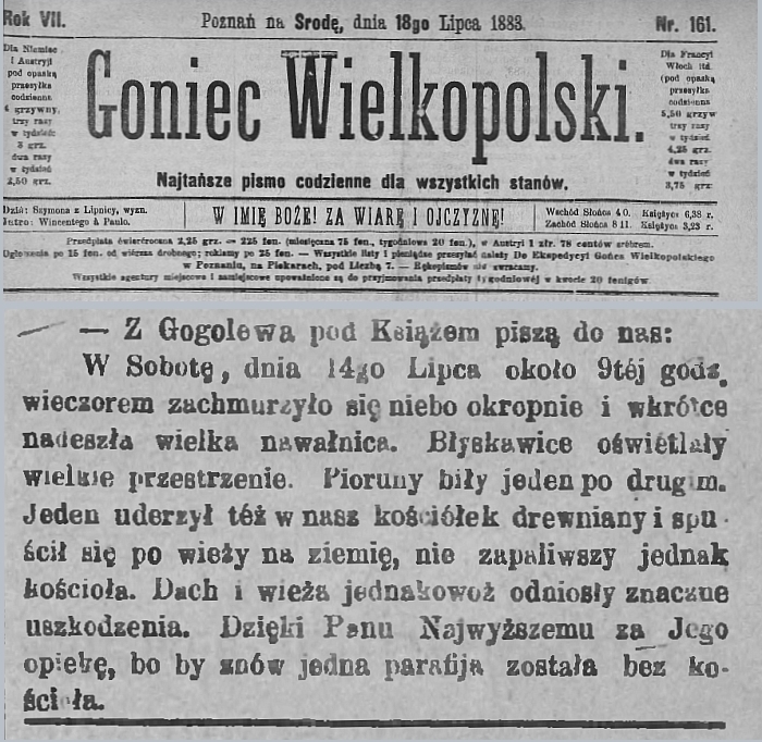 Burza w Gogolewie. Goniec Wielkopolski - 1883 r. 