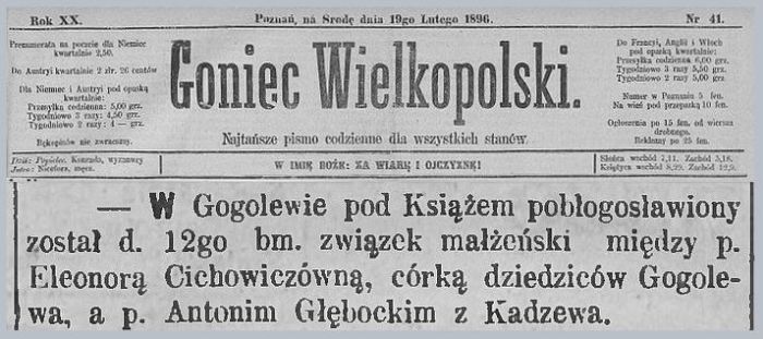 Małżeństwo w Gogolewie. Goniec Wielkopolski - 1896 r.