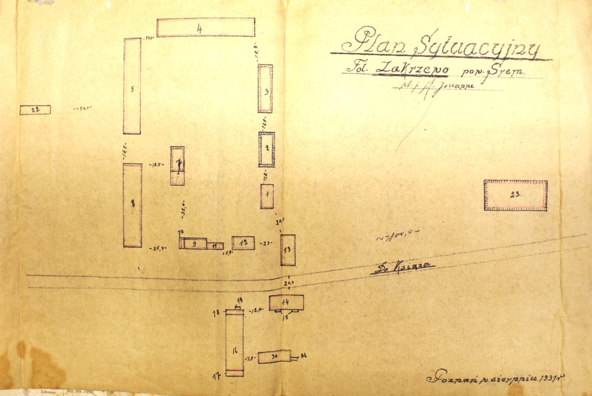 Folwark Zakrzewo. Plan sytuacyjny 1931 r.