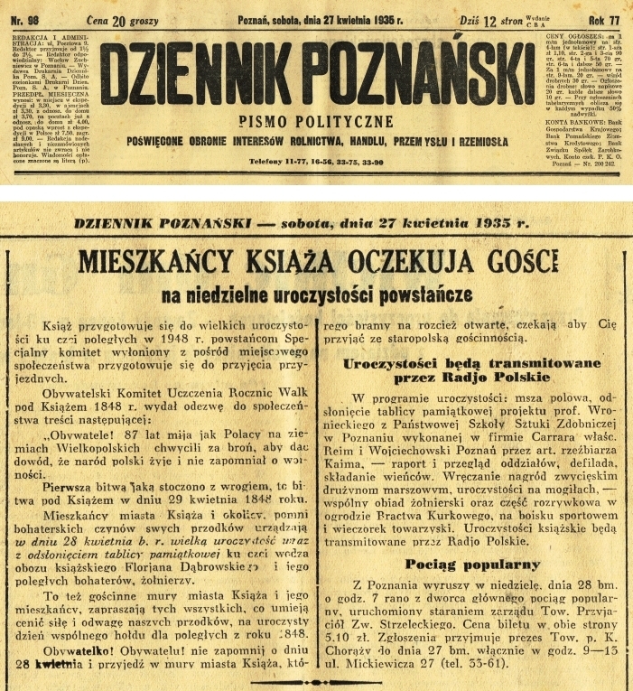 87. rocznica Wiosny Ludów. Dziennik Poznański  - 1935 r.