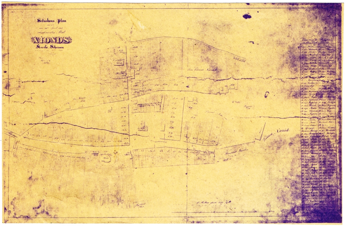 Plan sytuacyjny Książa po spaleniu w wyniku bitwy 1848