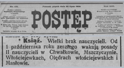 Brak nauczycieli. Chwałkowo, Włościejewki, Włościejewice. 1902 r.