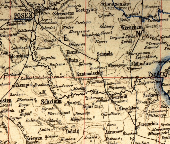 Atlas Rzeszy Niemieckiej 1883 r. (fragment Śrem - Książ)