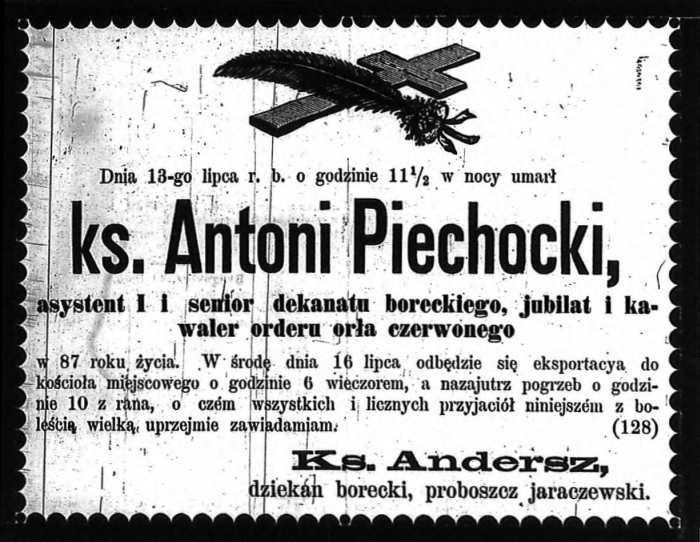 Ks. Antoni Piechocki - nekrolog. 1884 r.