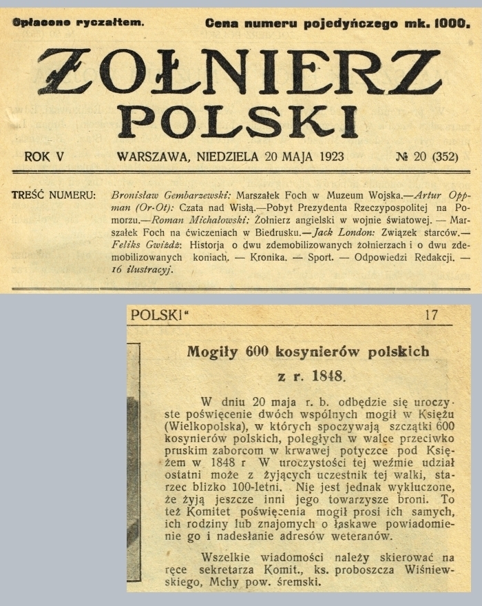 Mogiły Kosynierów 1848. Żołnierz Polski - 1923 r. 