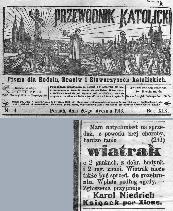 Sprzedam wiatrak. Książek, Xionsek. Przewodnik Katolicki - 1913 r. 