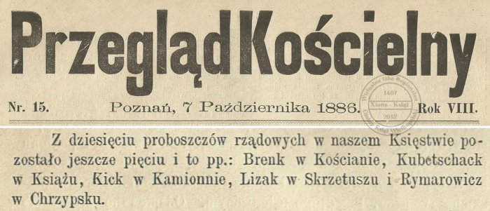 Proboszczowie rządowi. Przegląd Kościelny - 1886 r.