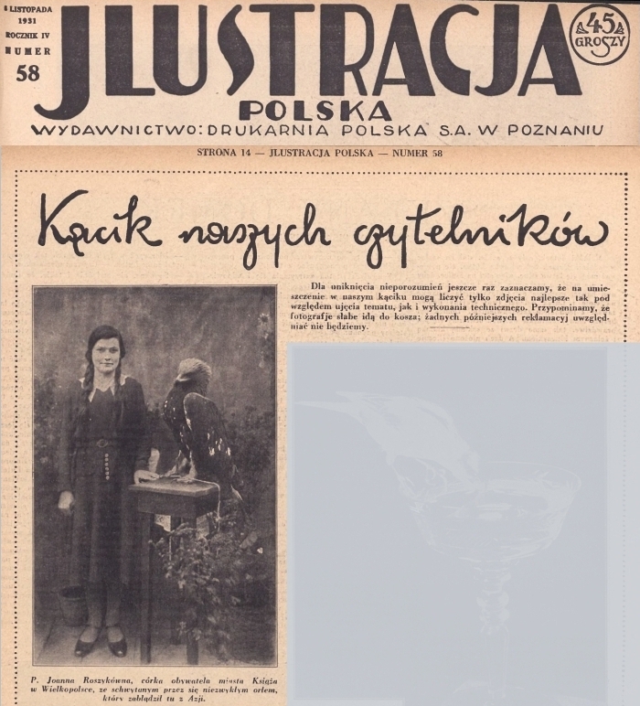 Joanna Roszyk z orłem. Ilustracja Polska - 1931 r. 